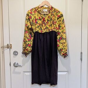 NWOT Beckwoman M Handmade Smocked Collar Floral Ribbon Dress